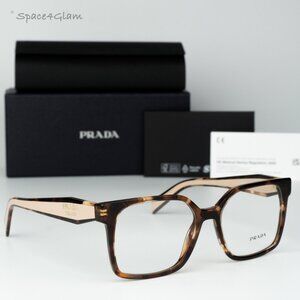 Prada Women Eyeglasses Havana Caramel Demo Square PRB03V 07R1O1 NEW AUTHENTIC
